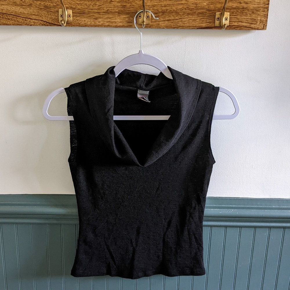 Vintage y2k black sleeveless cowl neck semi crop top